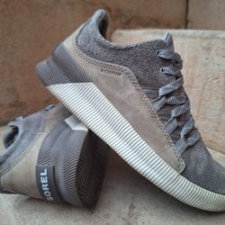 Nice Womens Sorels Out N About Plus Sneaker Gray Suede Waterproof US SZ-7.5