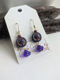 Handmade Blue Tulip and Copper Coin Dangle Glass Earrings