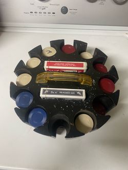Rotating Poker Chip Caddy with Cards and Chips