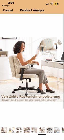 Fizzin Criss Cross Chair,Cross Legged Chair with Wheels and Arms,27" Extra Wide Seat Office Desk Chair with Flipable Back Cushion,Mid Back Beige Swive