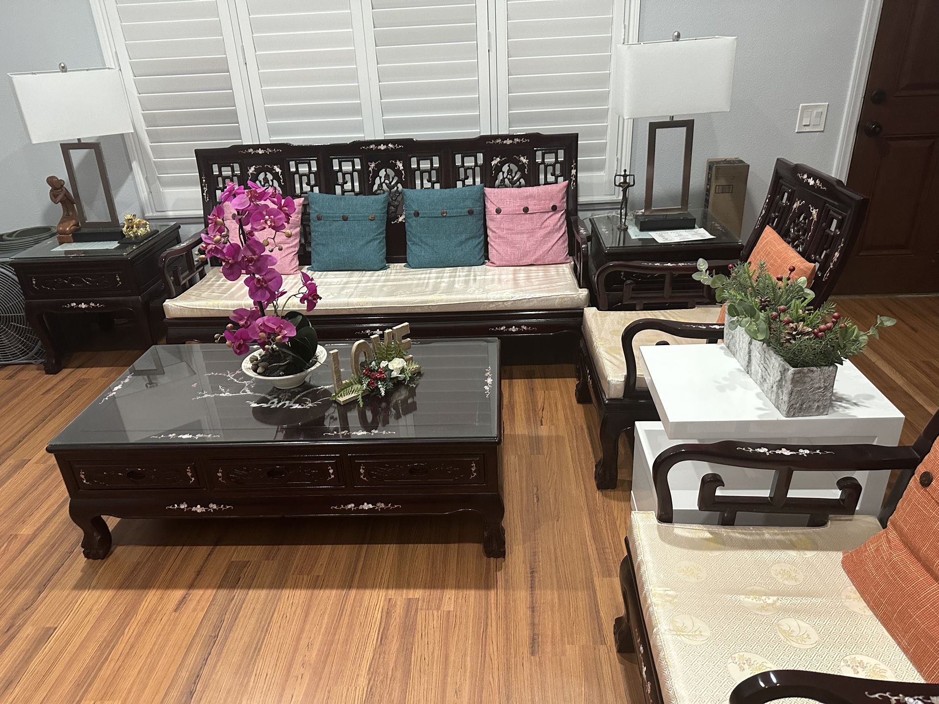 Dark Cherry Rosewood Mother of Pearl Inlay Chinese Living room Sets ‘ MOVI NG  SALE’