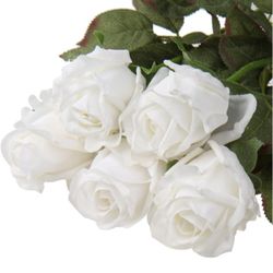 DILATATA Realistic Artificial White Roses Flowers 24" Real Touch Silk Rose Bouquet Long Stems Pink Fake Roses Decoration for Home Party Wedding Center