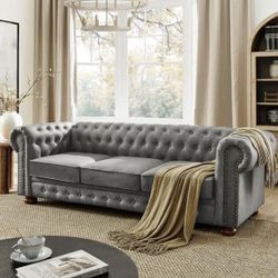 82 in. Round Arm 3-Seater Removable Cushions Sofa in Grey 