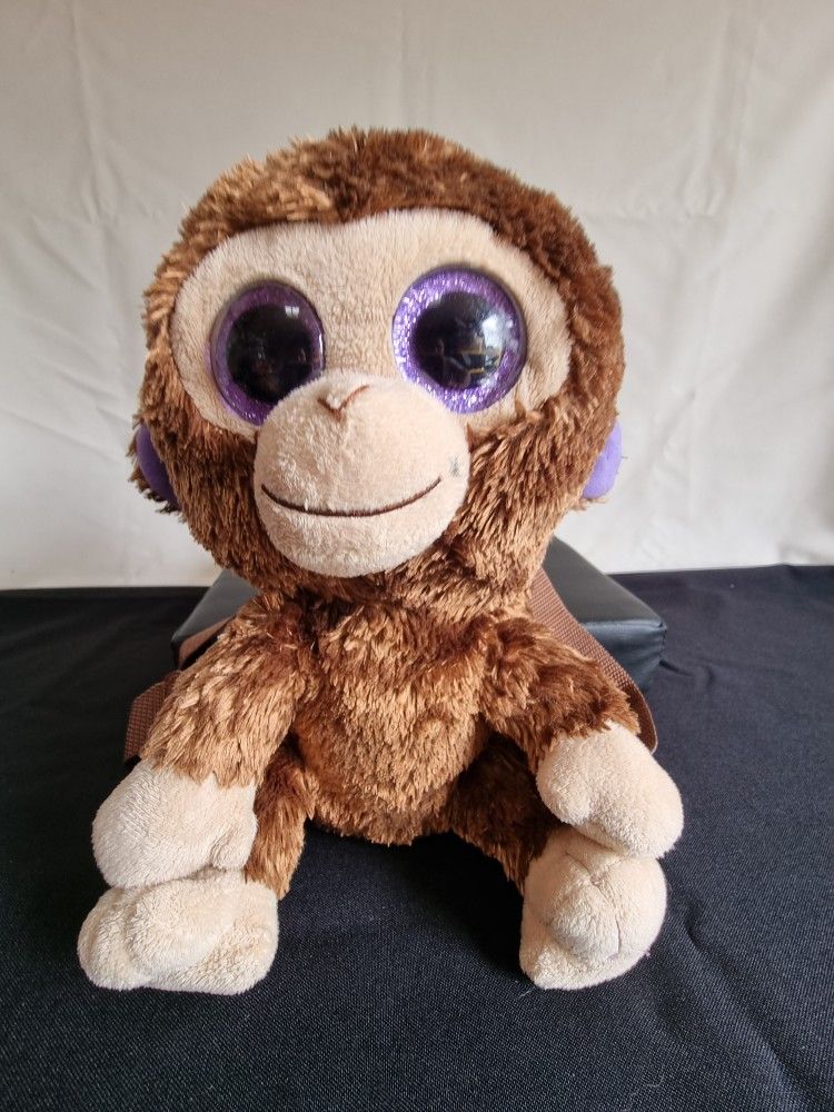 Ty Beanie Coconut Monkey Backpack Toy Pushy Stuffed 10"