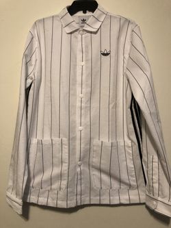 Adidas PINSTRIPE Seersucker SHIRT Jacket LIGHT track Sweat top superstar~Size M