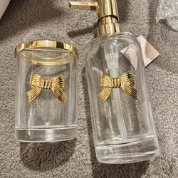 Gold Bow - Soap Dispenser and Toothbrush Holder 