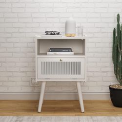 Mid Century Modern Nightstand with Charging Station, Bedside