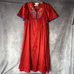 Vanity Fair VTG Red Embroidered Peignoir Robe & Nightgown Set Small USA