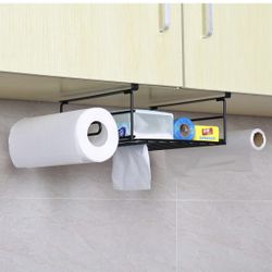 Under Shelf Storage Basket, 1 Pack,Under Cabinet Hanging Basket Organizer with Tissue Holder,Under Cabinet Storage Shelf Wire Baskets for Kitchen Pant