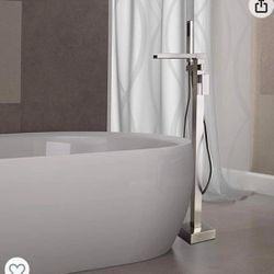Modern Waterfall Bathroom Tub Faucet With Handheld Spray Solid Brass Brushed Nickel E2