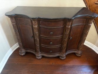 Ornate Wood Credenza with Drawers and Cabinets