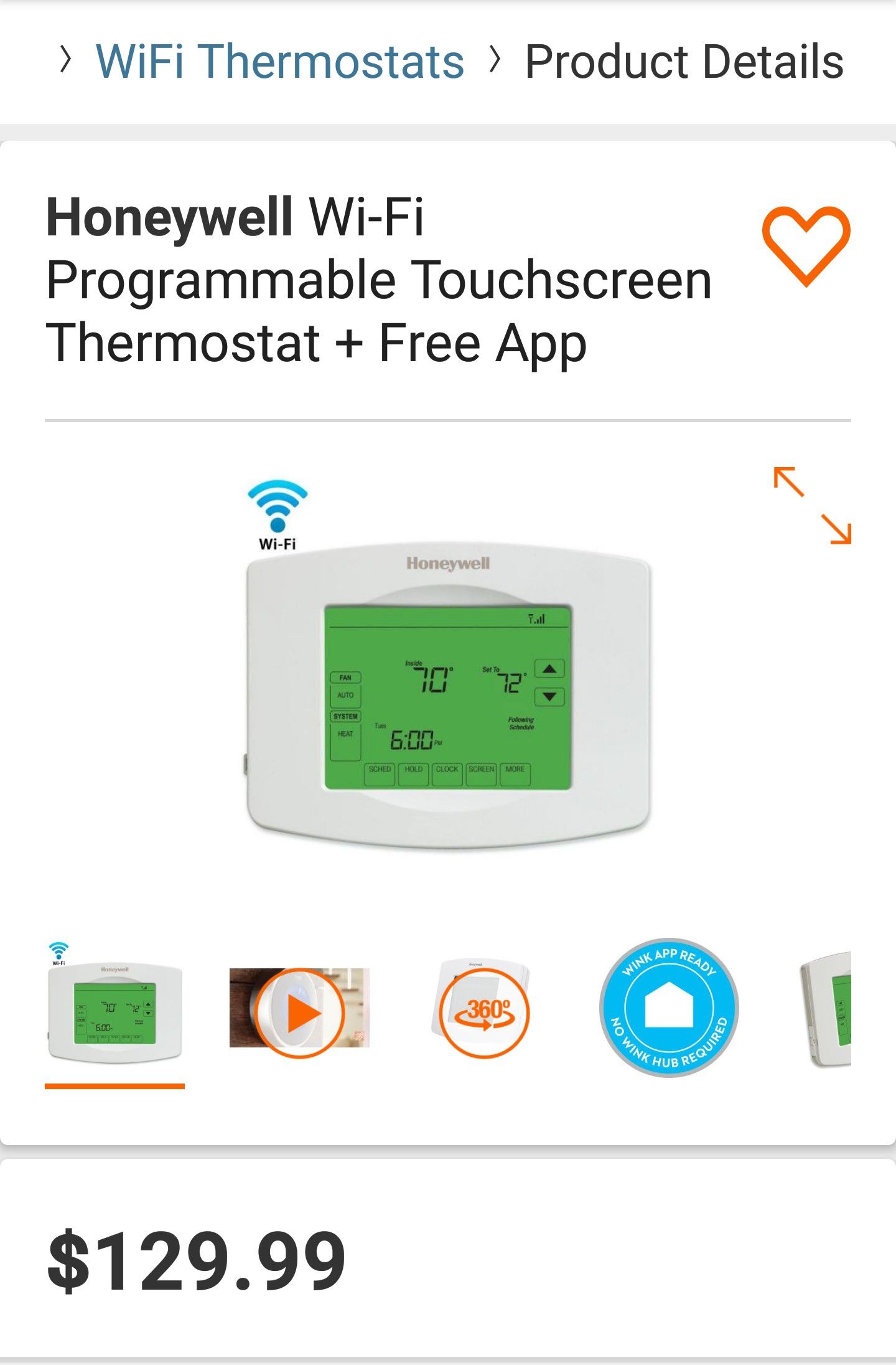 Wi-Fi Programmable Touchscreen Thermostat + Free App