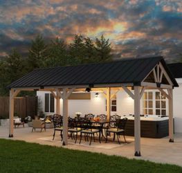 Mondawe Cedarpeak 12 ft. x 20 ft. Outdoor Cedar Wood Frame Hardtop Gazebo with Galvanized Steel Gable Roof and Ceiling Hook
