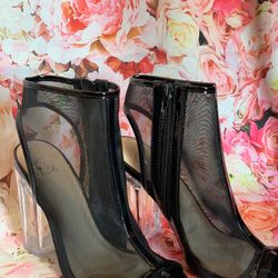 Chunky Mid Heel Black Mesh Heel