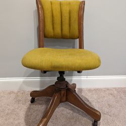 **RARE** Vintage Chartreuse Green/Yellow Swivel Upholstered Banker's Chair
