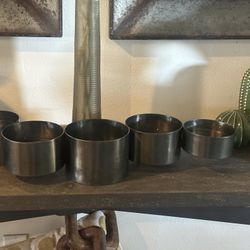 New Crate & Barrel Links Dark Pewter Centerpiece 5 Link Cylinder Pillar Candle Holder