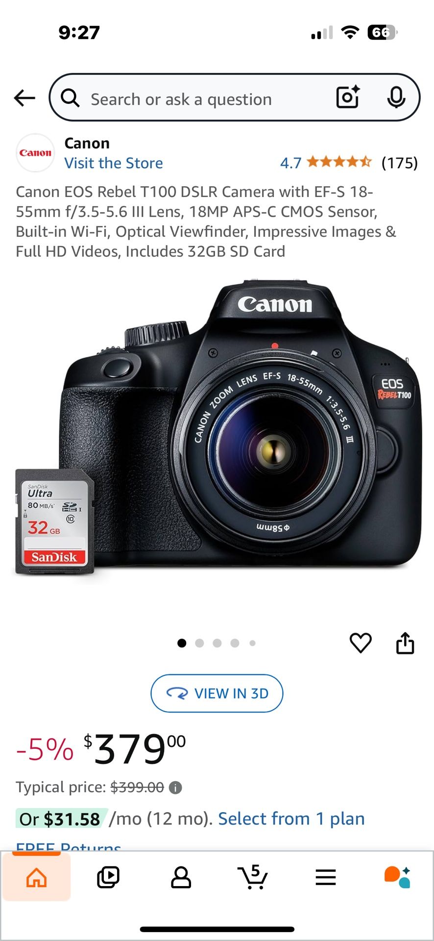 Canon EOS rebel T100 w/ Neck strap And Kit