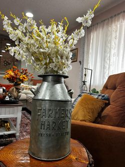 Farmers Market Galvanized Metal Milk Can Vase