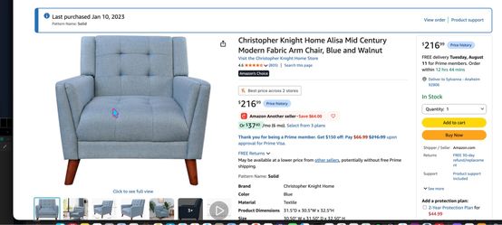 Christopher Knight Home Alisa Mid Century Modern Fabric Arm Chair, Blue and Walnut Christopher Knight Home Alisa Mid Century Modern Fabric Arm Chair,