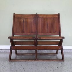 Antique Wooden Folding Chairs, Double Seated