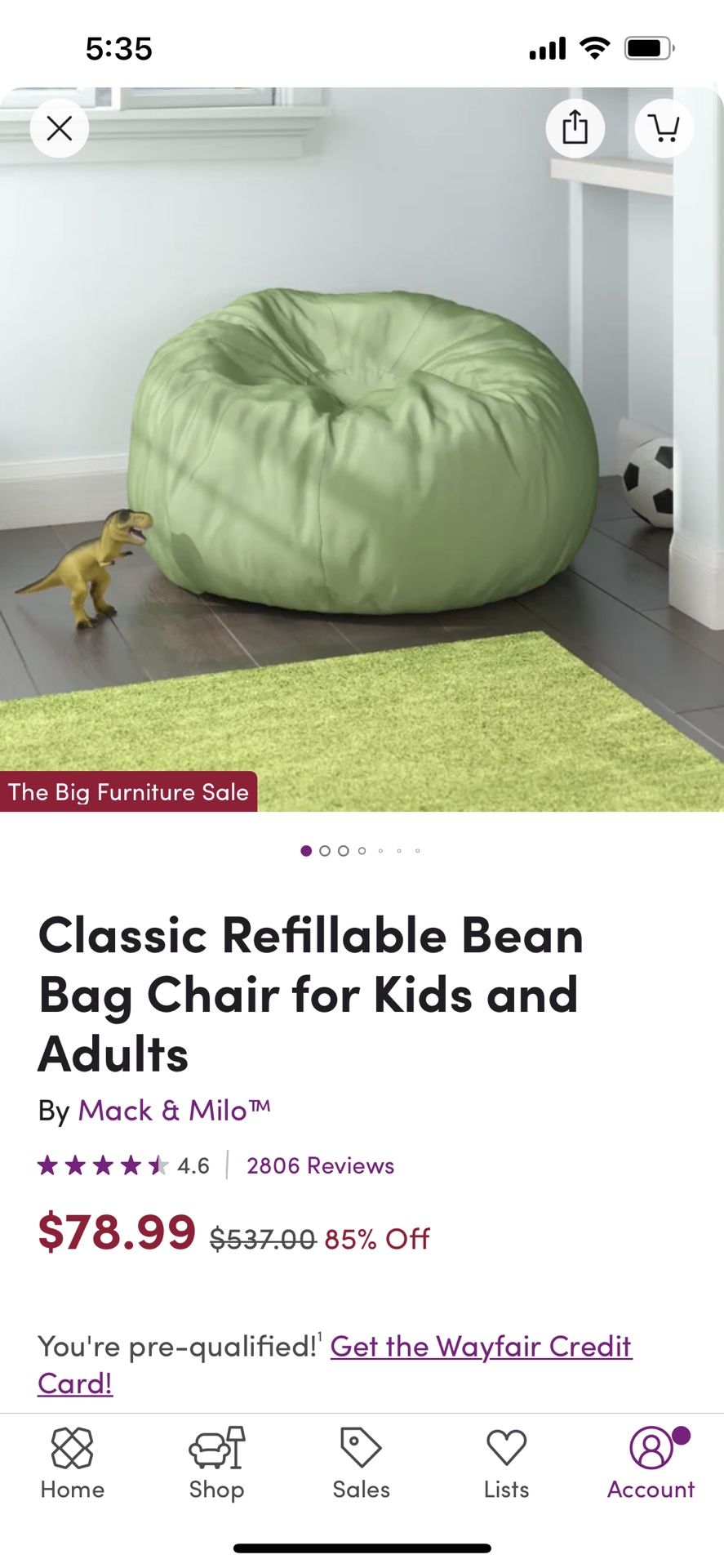 2x Wayfair Bean Bag Chair Almost New
