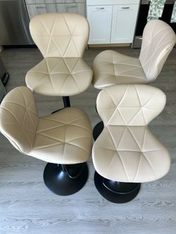 Set of 4 Bar Stools Khaki Faux Leather