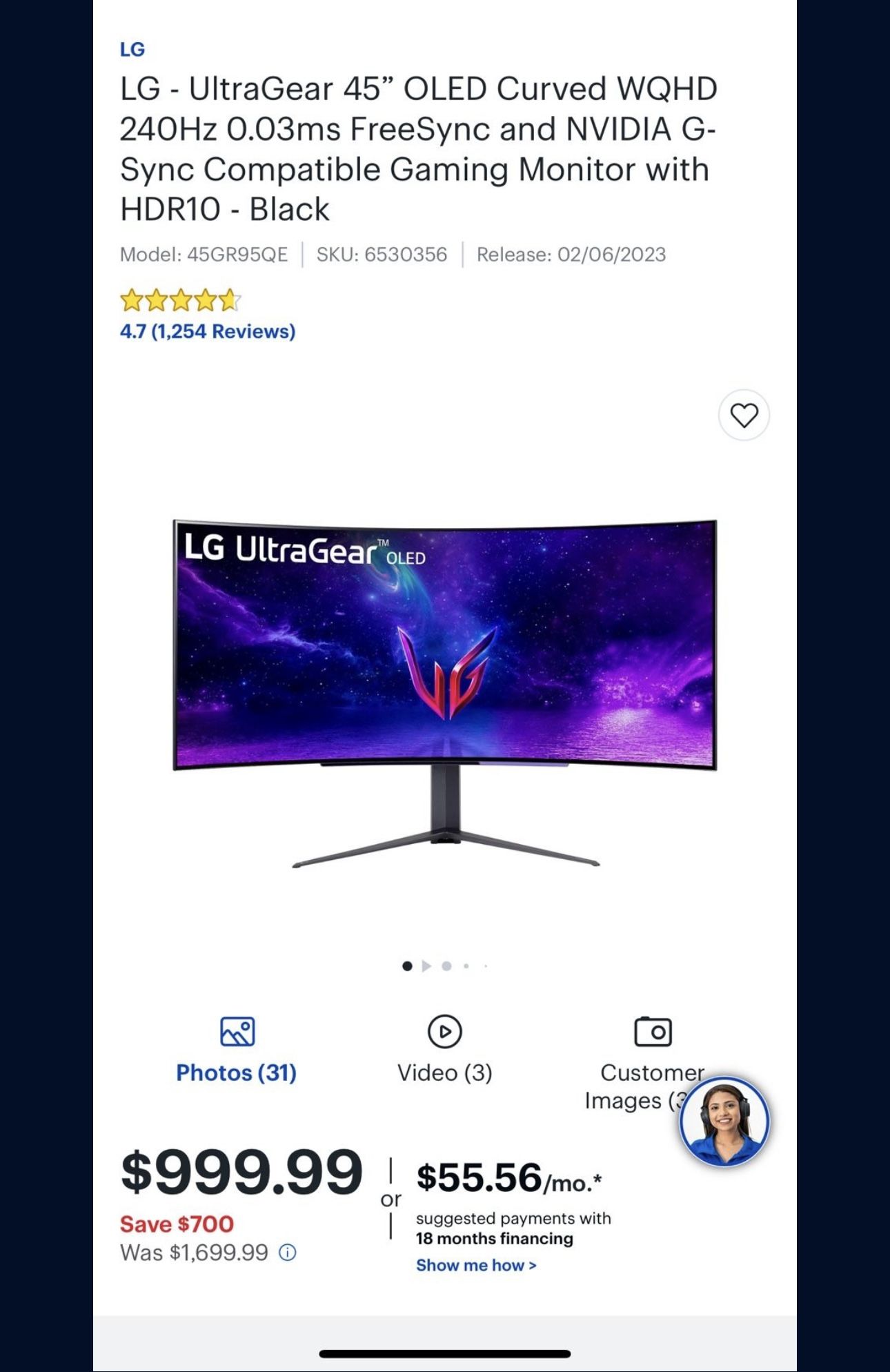 LG 45 inch OLED Monitor 240hz 
