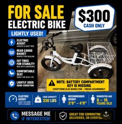 🚲 ELECTRIC BIKE (3-WHEEL STYLE w/ CARGO BASKET) 🚲