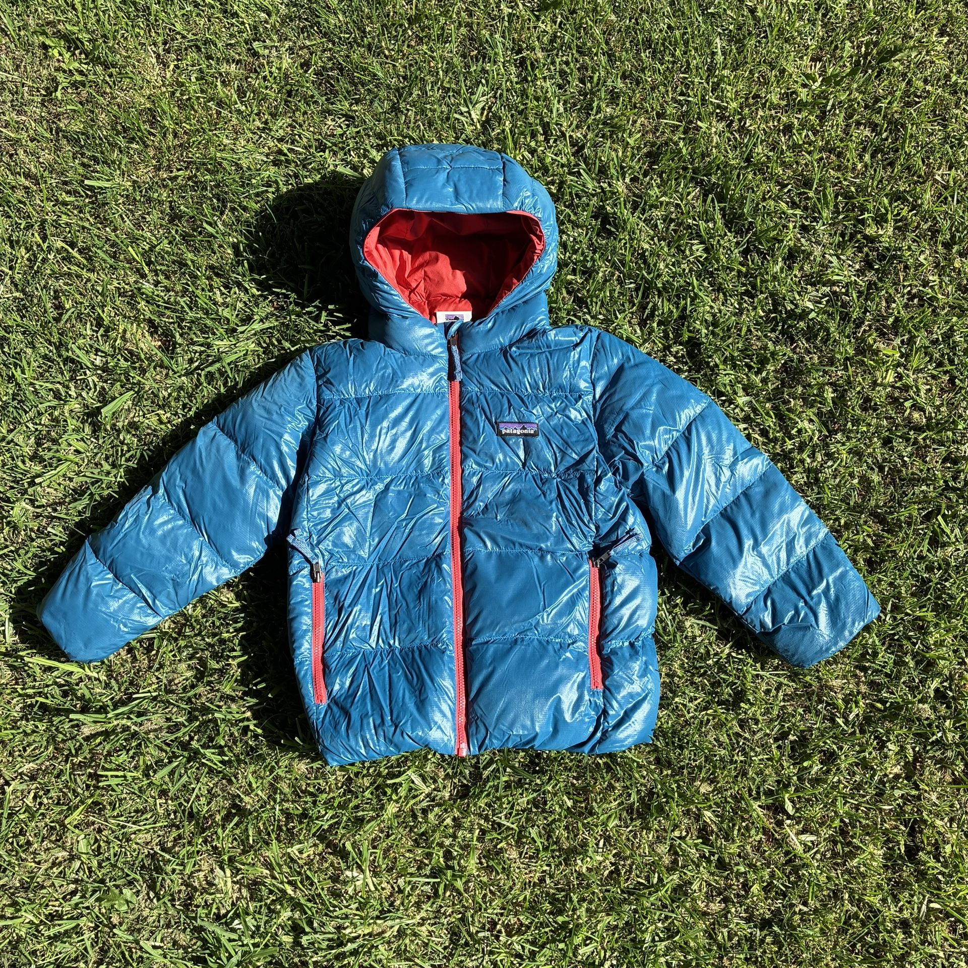 Patagonia Hi Loft Down Hooded Jacket 5t Kids Toddlers Wavy Blue 60494 Full Zip