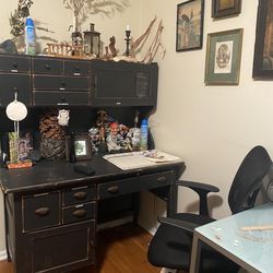 black solid wood desk with hutch 