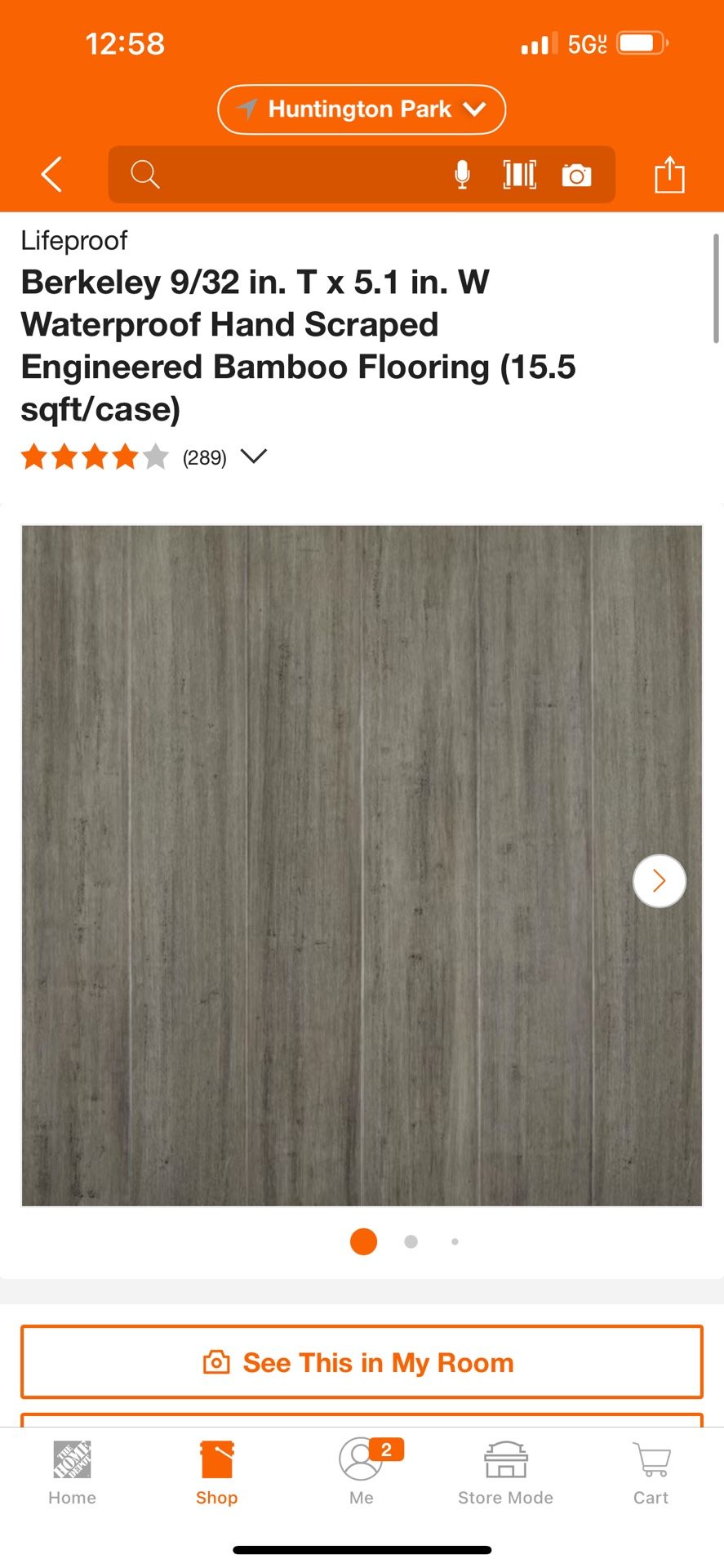Lifeproof Berkeley 9/32 in. T x 5.1 in. W Waterproof Hand Scraped Engineered Bamboo Flooring (15.5 sqft/case)