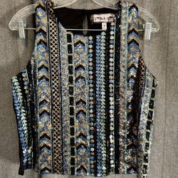 Sequin Tank Top wearable art embellished club wear metallic cocktail party Glam