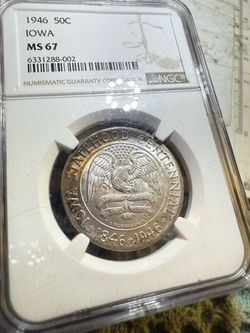 1946 Iowa Centennial Commemorative Half Dollar 50C NGC MS67 Toned Silver