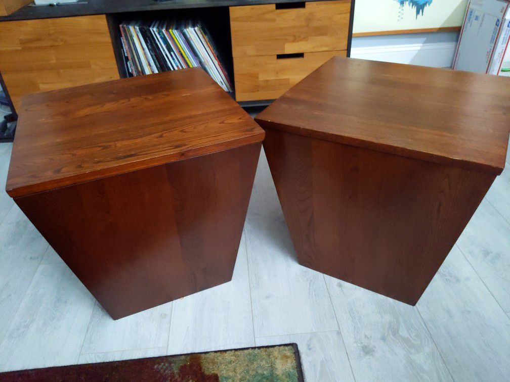 Wood End Table Ottoman Storage Pair