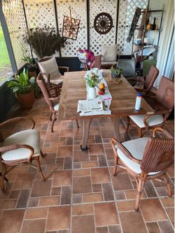 Solid wood outdoor dining table and chairs