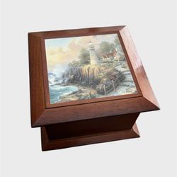 Thomas Kinkade Light of Peace Jewelry Box Trinket Wooden Box Velvet Lined 2004