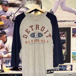 Vintage 2000 MLB Detroit Tigers 3/4 Sleeve Puma Ringer Shirt Men’s Size L