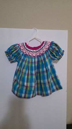 Babeeni Hand-Smocked Plaid Bishop Dress - Size 6M