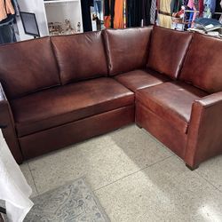 Sectional Pull Up Pull Out 100% Leather Sleeper Made In USA