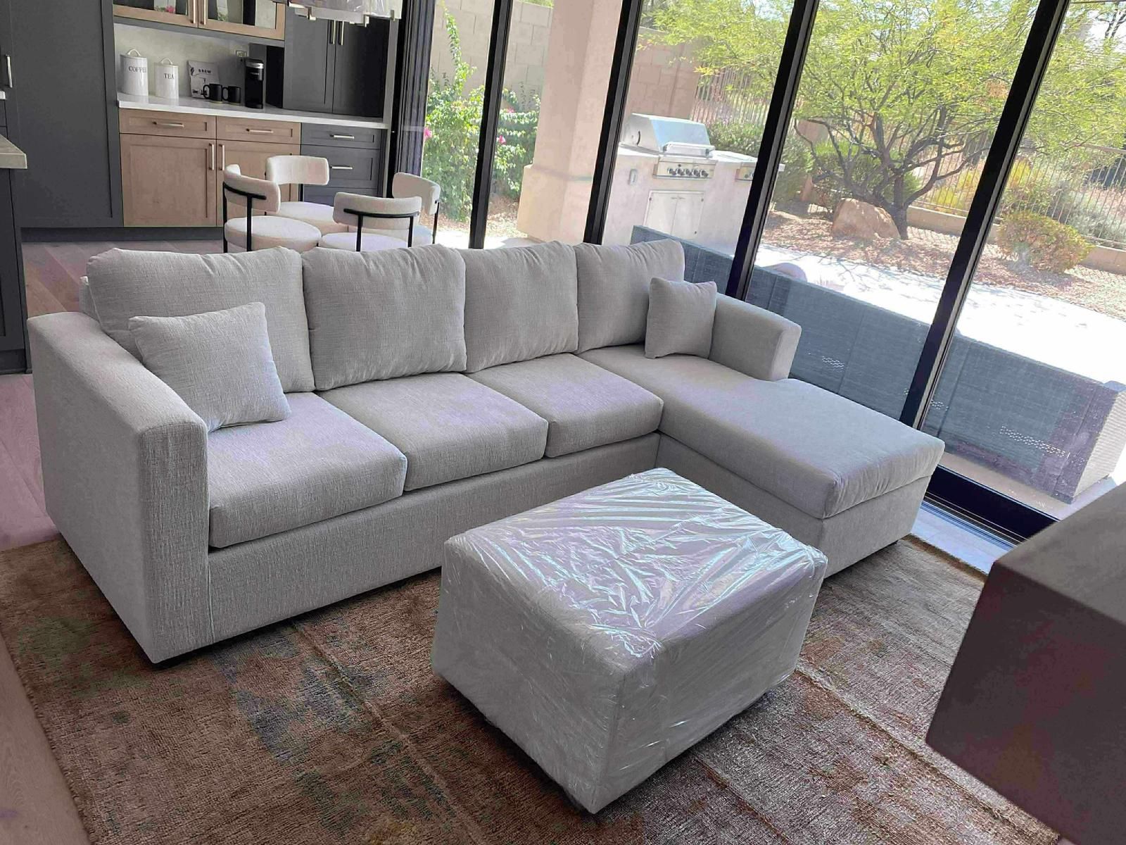 Brand New White Greyish Sectional With Free Ottoman 