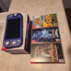 Nintendo Switch Lite Blue w/ 3 Nintendo Switch Premium Games