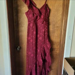 Lulu's Forever Be Burgundy Floral Jacquard Ruffled Maxi Dress