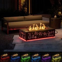 42 in. 50,000 BTU Rectangle Outdoor Propane Gas Fire Pit Table in Brown with RGB Light