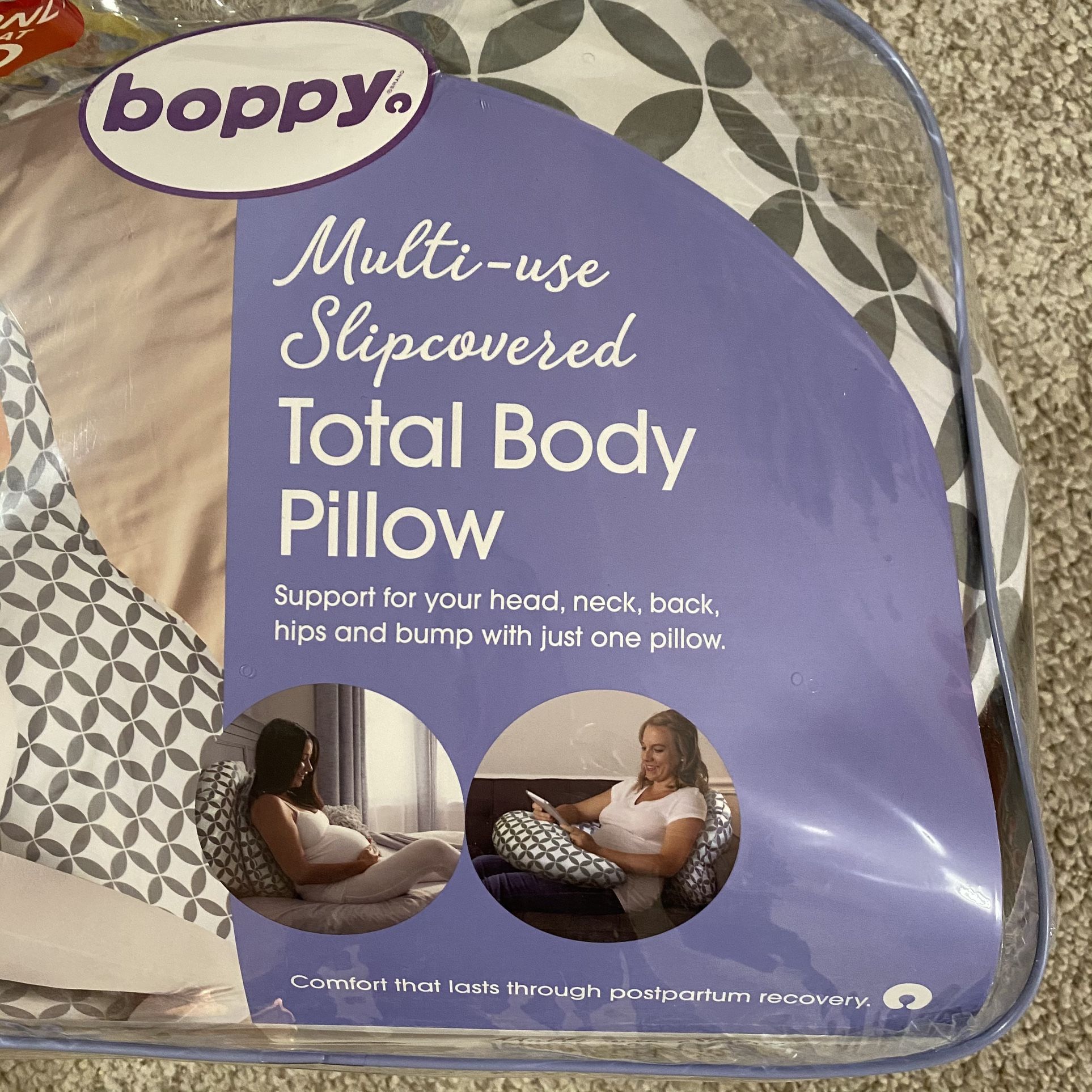 Boppy Multi-Use Slipcovered Total Body Pillow, Ring Toss Gray