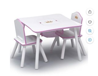 Delta Children Princess Crown Toddler Table and Chair Set with Storage, Greenguard Gold, Wood, Pink