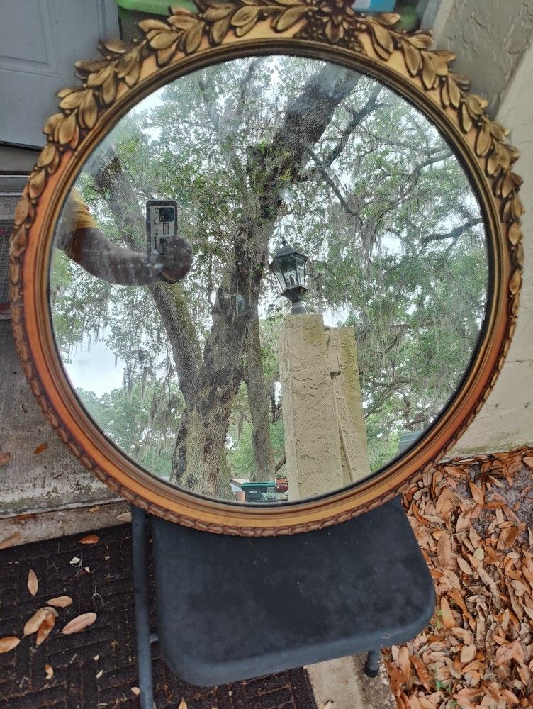Golden Wooden Antique Mirror.