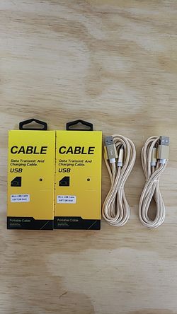 2 Pack Micro Usb Cable Charger Fast nylon braided 6.6ft Gold