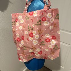 Pink Floral Reusable Tote Bag (Lightweight Foldable Shopping/Gift Bag)