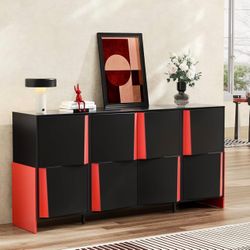 Reb/Black Sideboard Buffet Cabinet, 68.5'' Large Modern Credenza, Entryway Storage Cabinet TV Stand