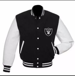 Mens Oakland Las Vegas Raiders Varsity Jacket, Leather Sleeve
